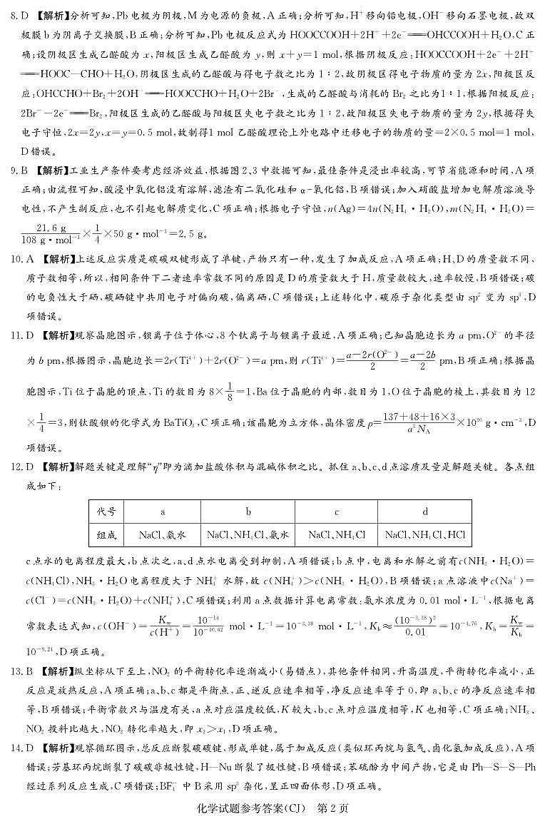 化学答案（高三暑假作业检测CJ）第2页