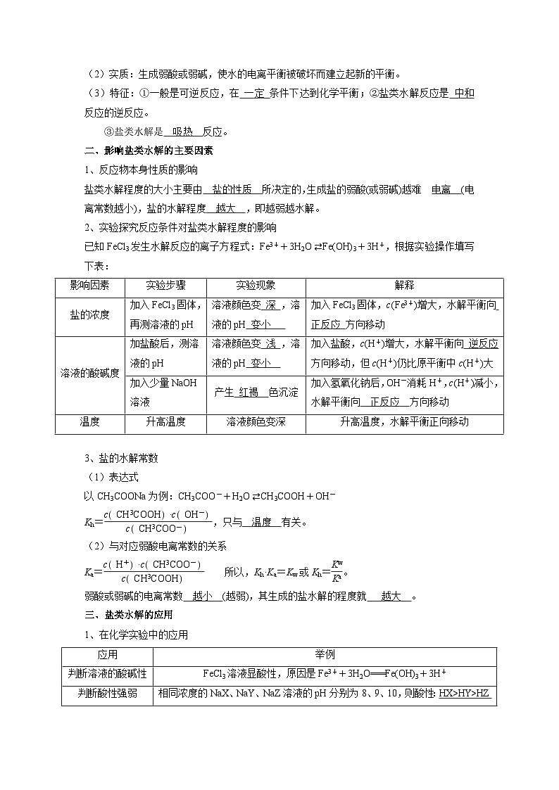 2023-2024学年-高中化学人教版（2019）选择性必修一第三章  水溶液中的离子反应与平衡  第三节  盐类的水解 试卷02