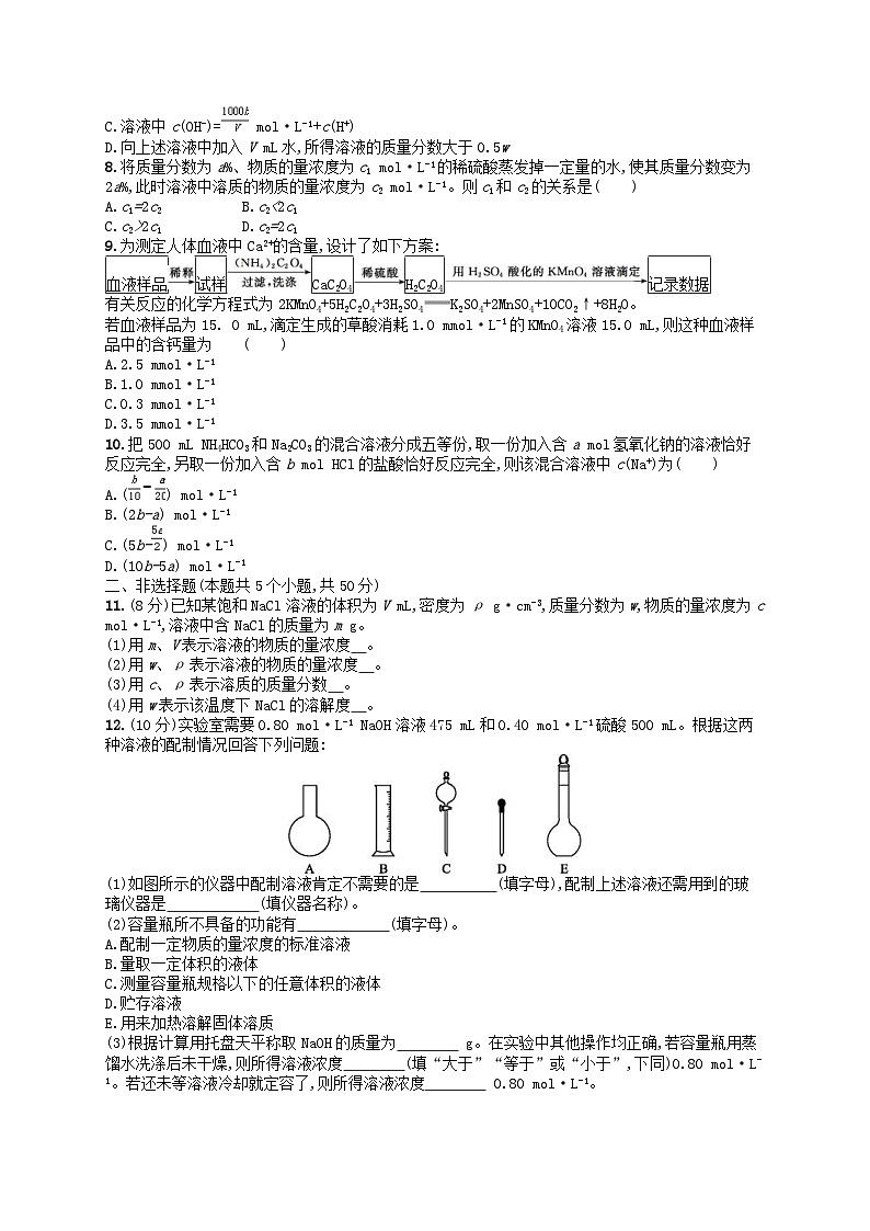 高考化学一轮复习考点规范练2物质的量浓度及相关计算 人教版(含答案解析)02