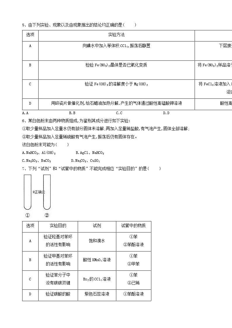 高考化学高频考点小题突破训练13物质的检验 含解析02
