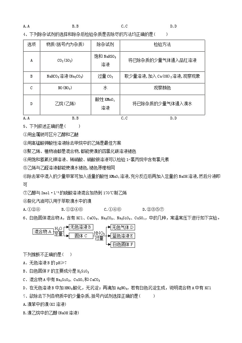 高考化学高频考点小题突破训练14物质的分离提纯 含解析02