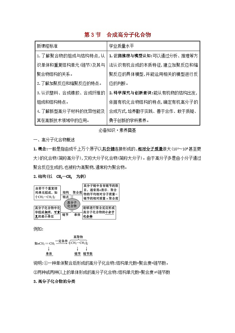 2020_2021学年高中化学鲁科版（2019）第3章有机合成及其应用合成高分子化合物学案（4份打包）鲁科版选择性必修301