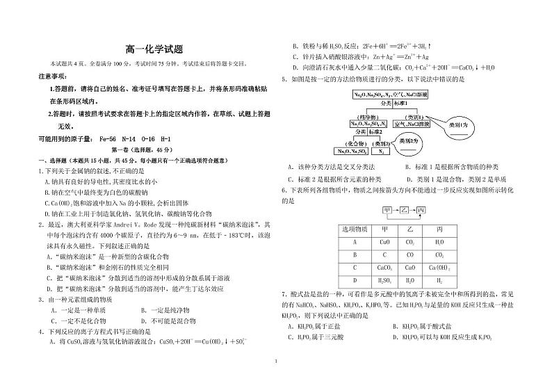 2022-2023学年吉林省通化市辉南县第六中学高一上学期10月月考化学试卷 PDF版01