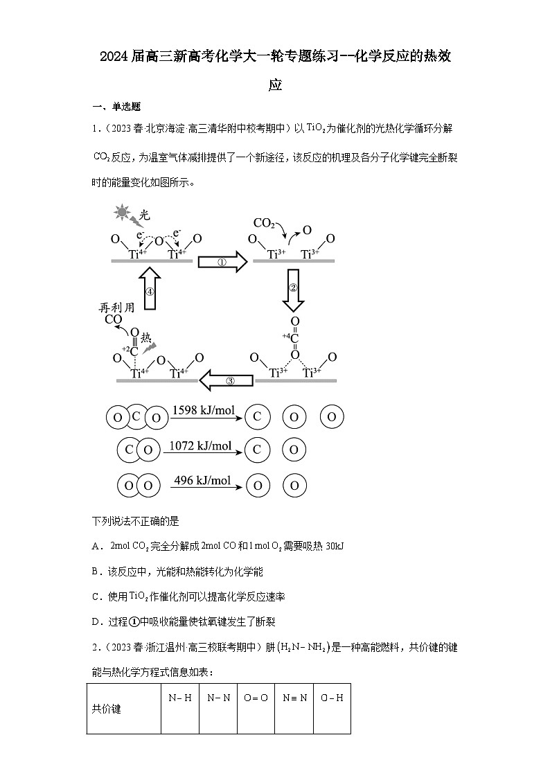 2024届高三新高考化学大一轮专题练习   化学反应的热效应第1页