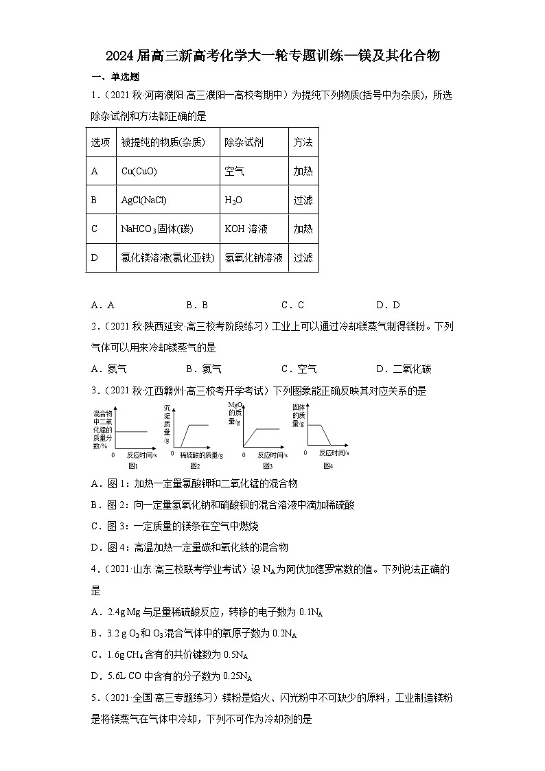 2024届高三新高考化学大一轮专题训练—镁及其化合物第1页