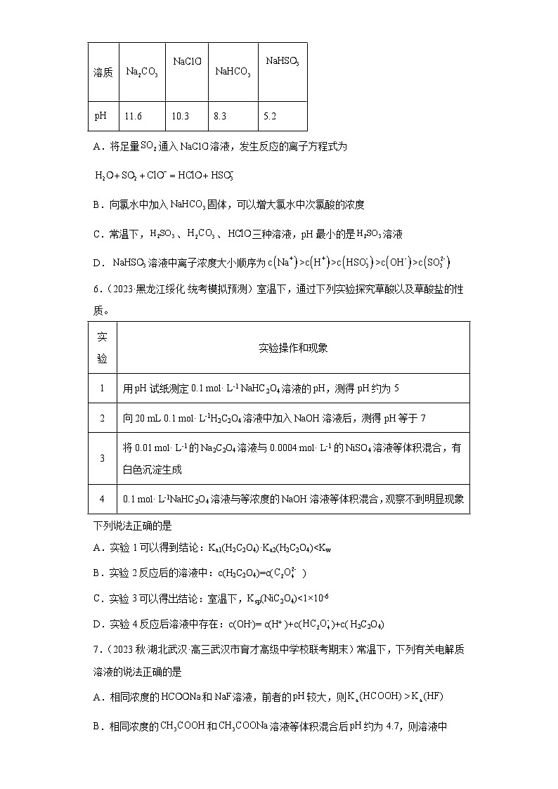 2024届高三化学一轮专题练习：盐类的水解03