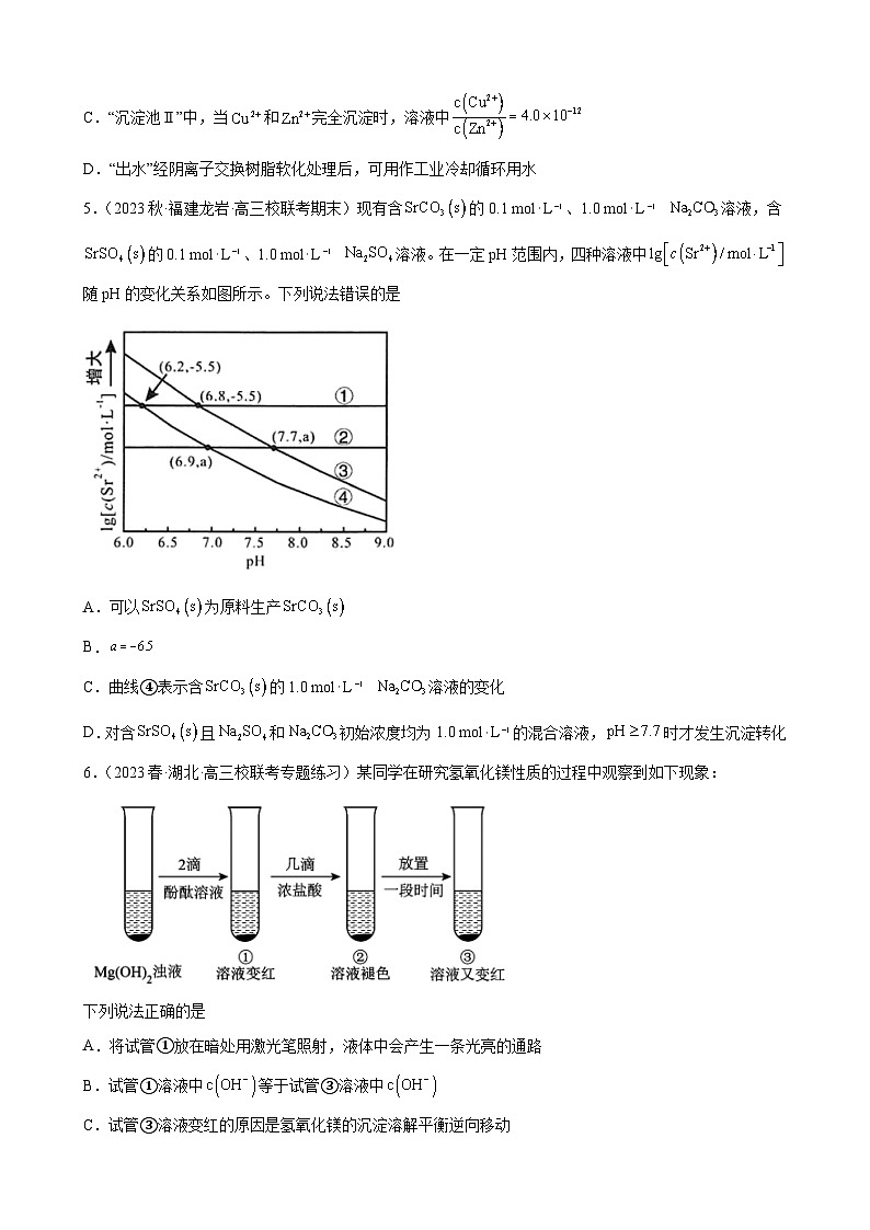 2024届高三化学一轮专题训练题：沉淀溶解平衡第3页