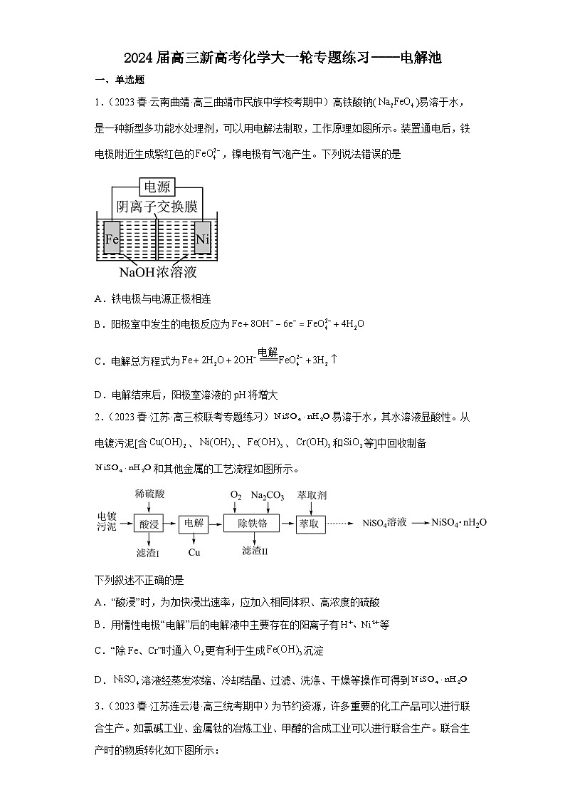2024届高三新高考化学大一轮专题练习----电解池第1页