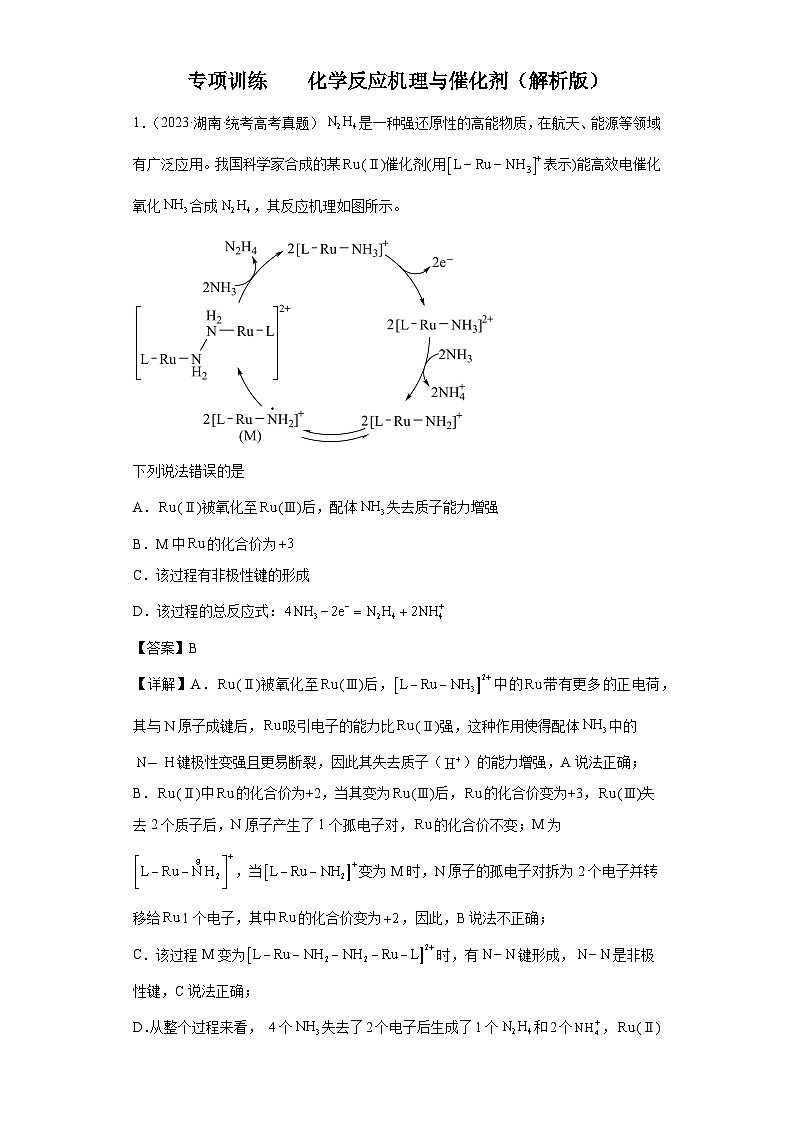 2024年高中化学一轮复习专项训练  化学反应机理与催化剂（解析版）第1页