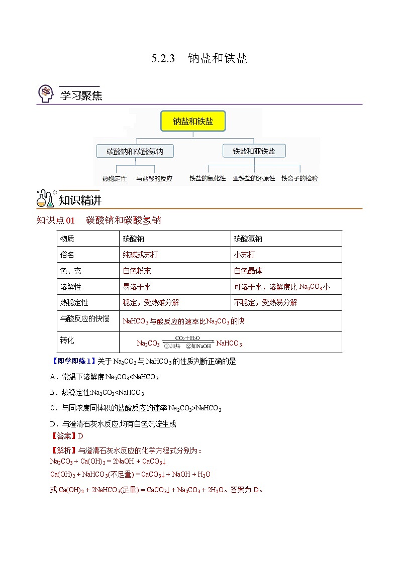 5.2.3  重要的金属化合物（第3课时）-2023-2024学年度高一化学同步精品讲义（沪科版必修第二册）01