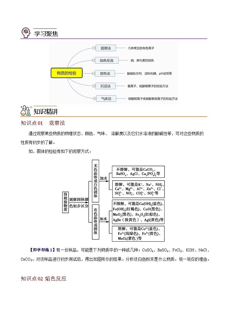【同步讲义】高中化学（沪科版2020）必修第一册--1.3.4  物质的检验（学生版）第2页