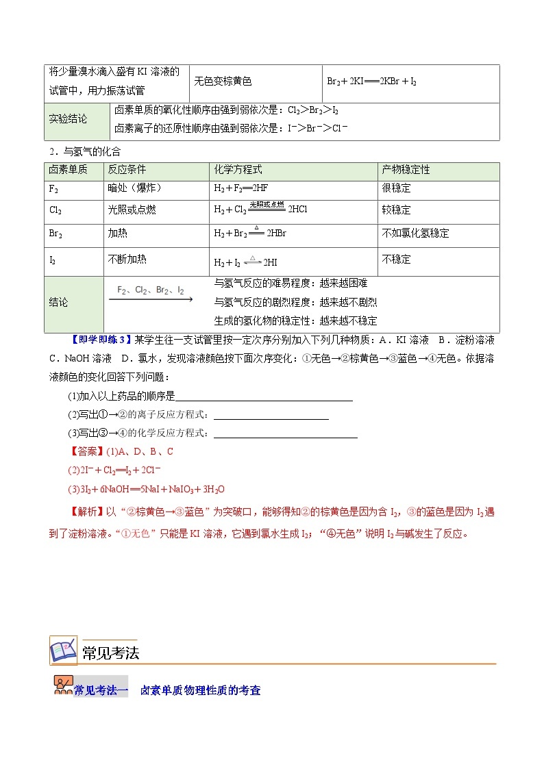 【同步讲义】高中化学（沪科版2020）必修第一册--2.3.1  卤素单质的性质 讲义03