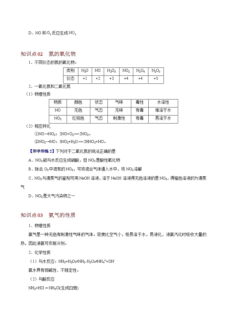 【同步讲义】高中化学（沪科版2020）必修第一册--3.2.1  固氮和氨气 讲义02