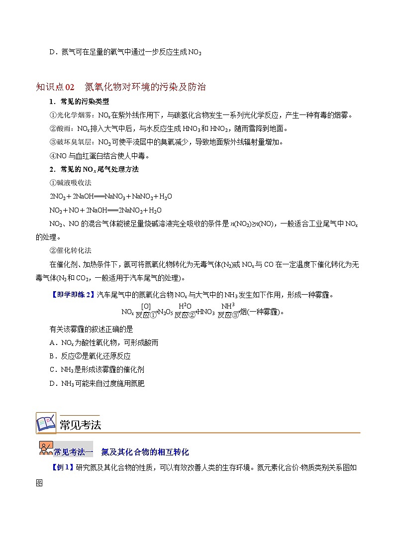 【同步讲义】高中化学（沪科版2020）必修第一册--3.3.2  氮循环 讲义02