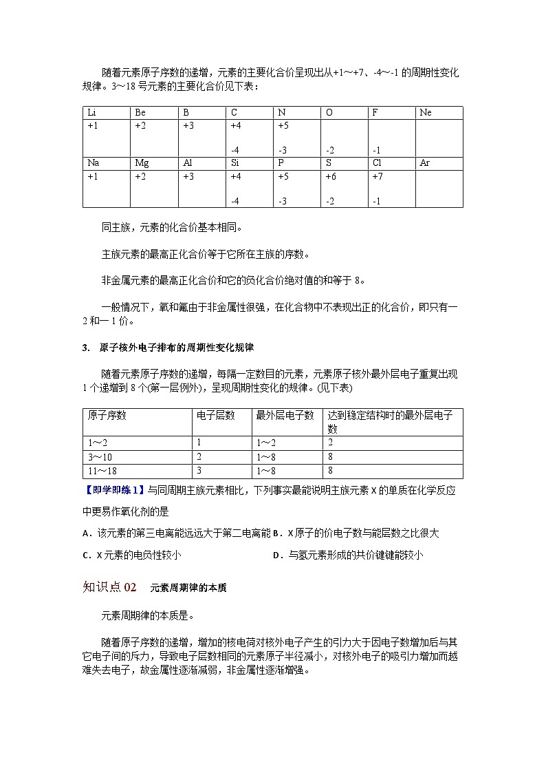 【同步讲义】高中化学（沪科版2020）必修第一册--4.1.2  元素周期律 讲义02