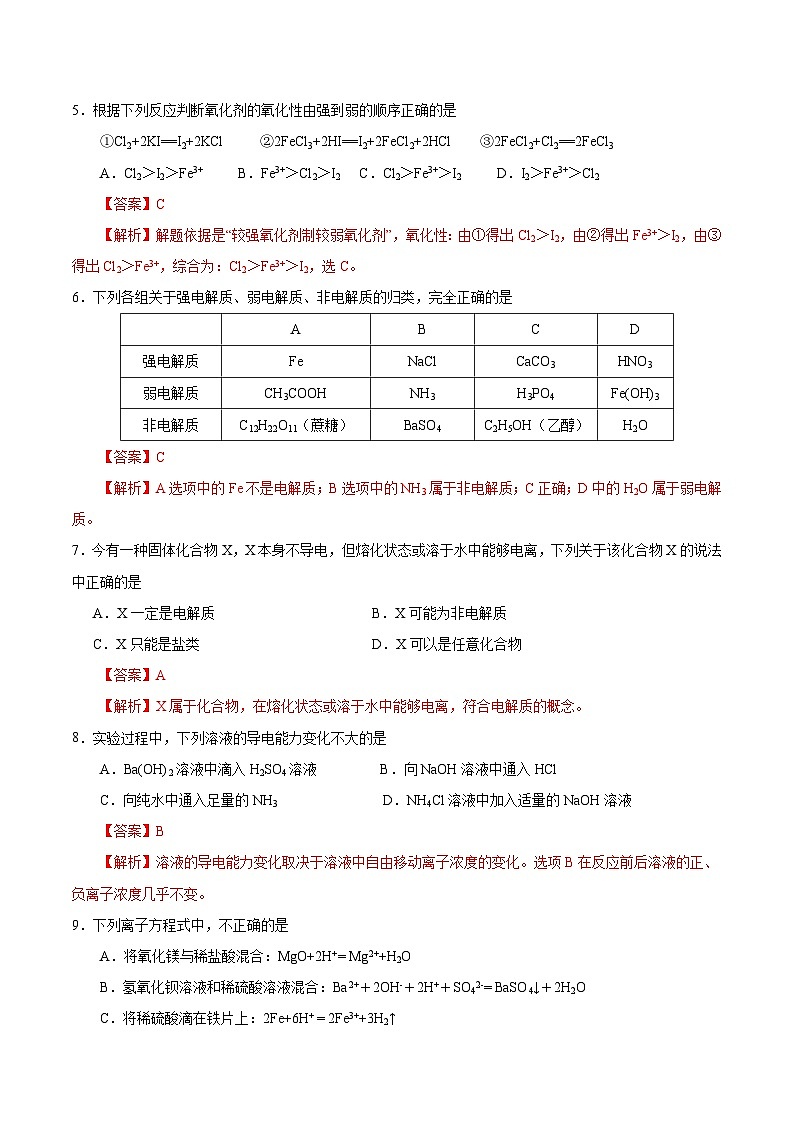 【同步讲义】高中化学（沪科版2020）必修第一册--第2章能力提升测评02