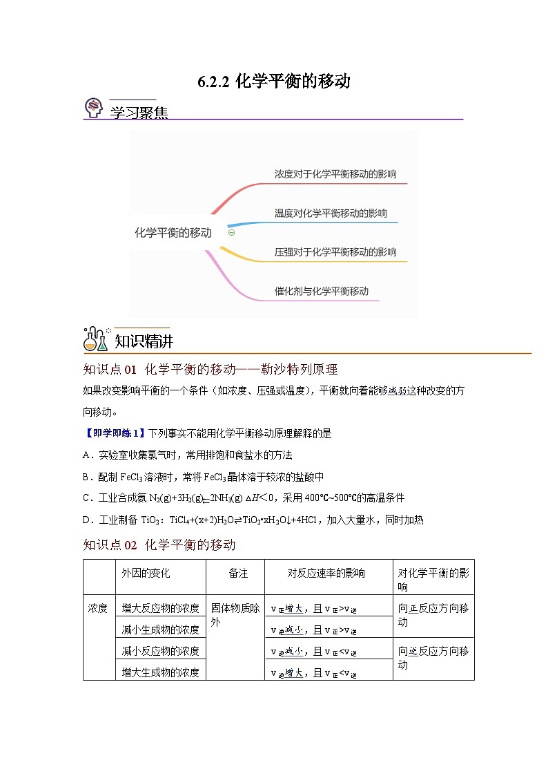 【同步讲义】高中化学（沪科版2020）必修第二册--6.2 化学平衡（第2课时 化学平衡的移动） 讲义01