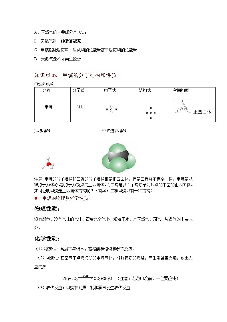 【同步讲义】高中化学（沪科版2020）必修第二册--7.1 饱和烃 讲义02