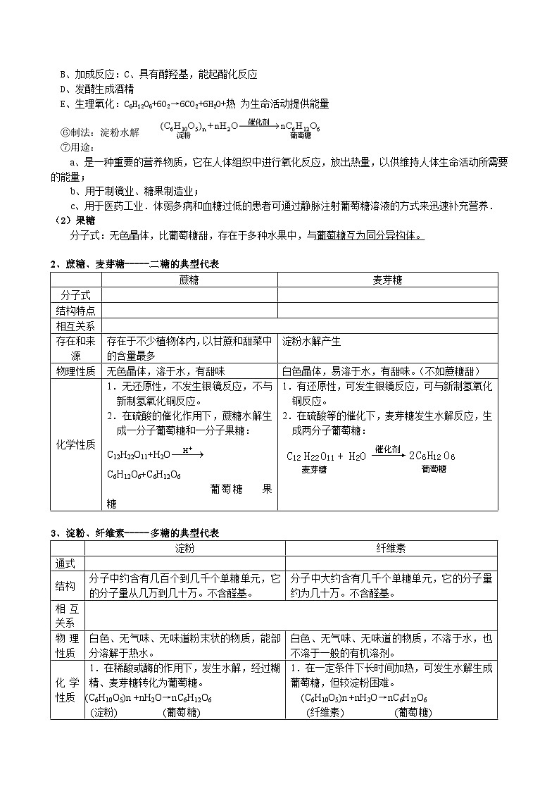 【同步讲义】高中化学（沪科版2020）必修第二册--7.4 糖、油脂与蛋白质 讲义02