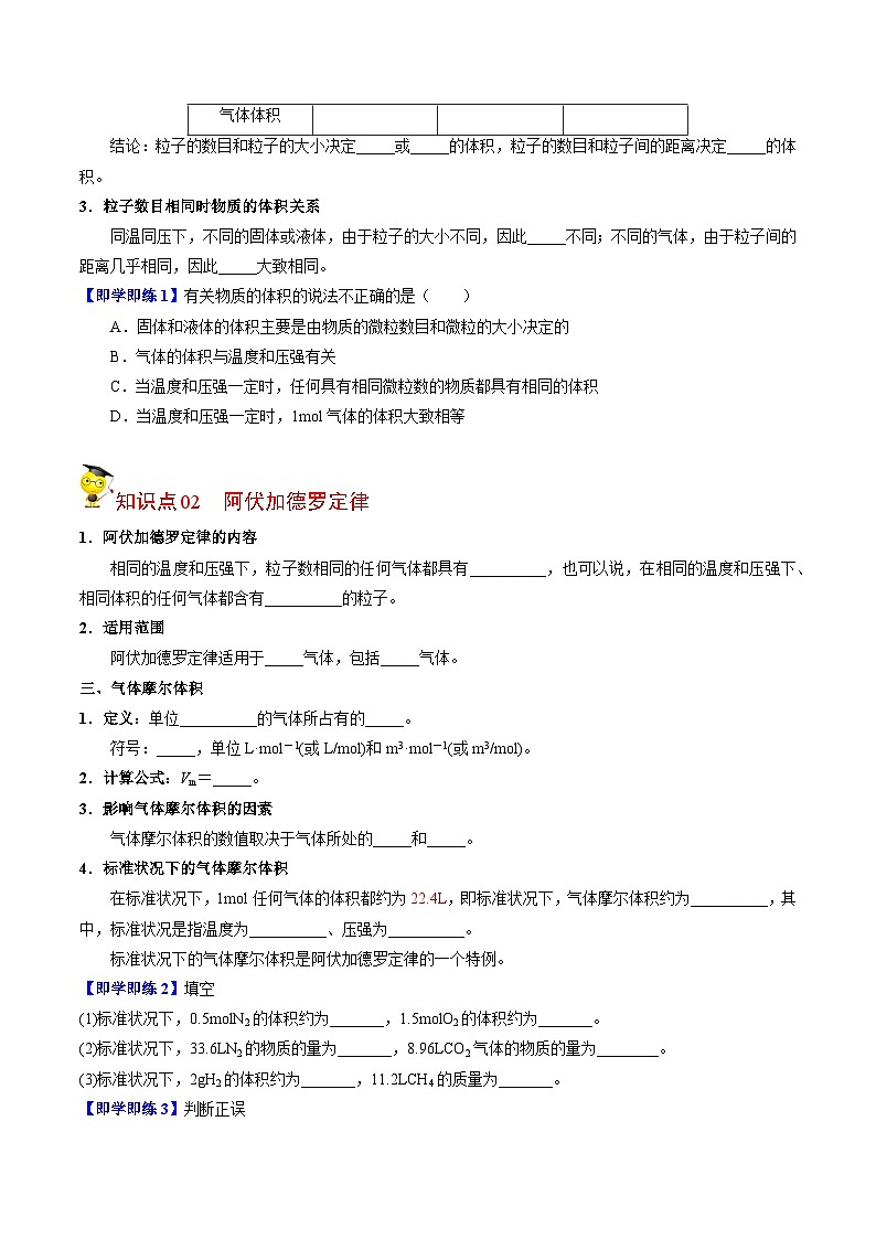 【同步讲义】高中化学（苏教版2019）必修第一册--1.2.2 气体摩尔体积 讲义02