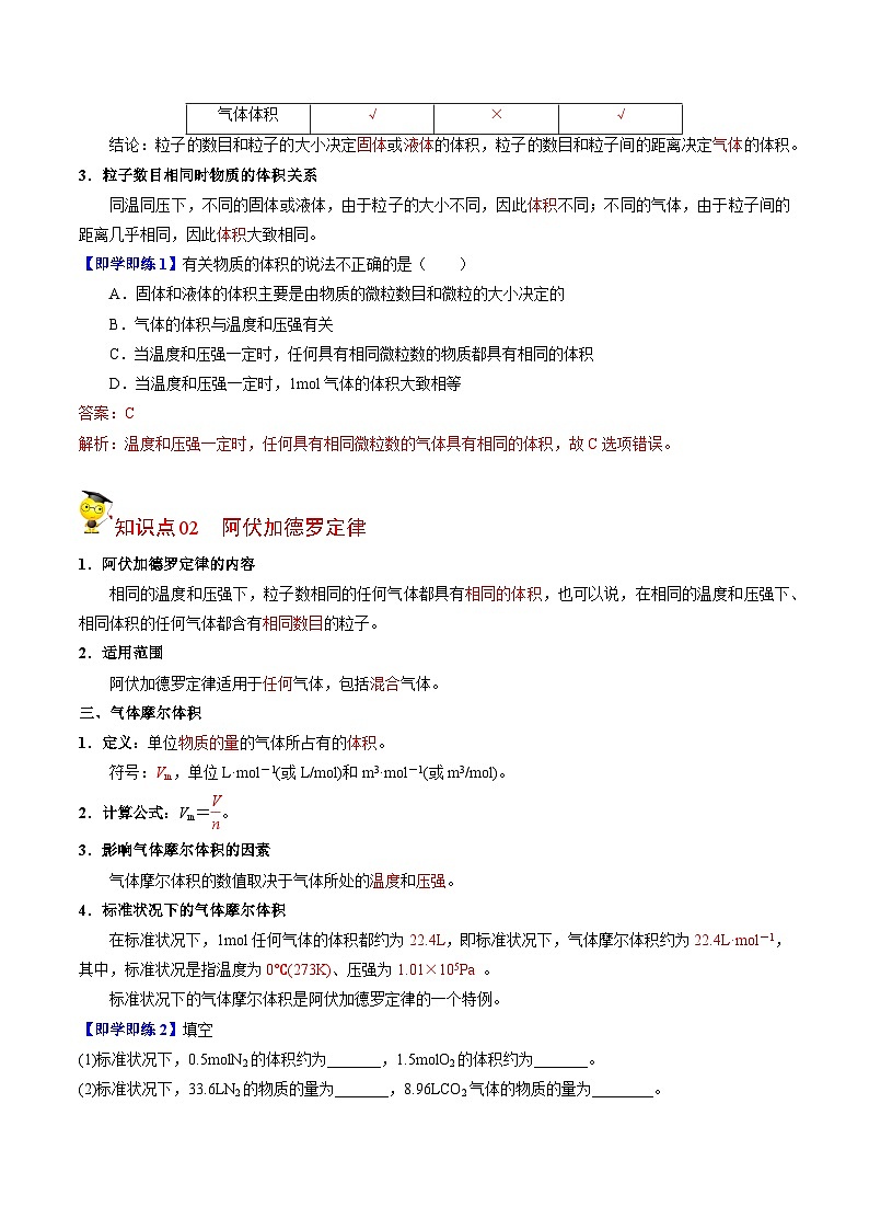【同步讲义】高中化学（苏教版2019）必修第一册--1.2.2 气体摩尔体积 讲义02