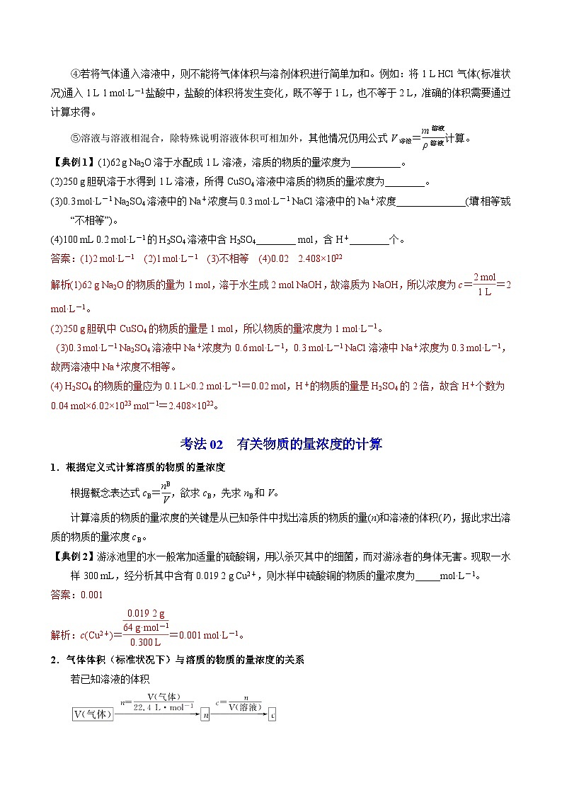 【同步讲义】高中化学（苏教版2019）必修第一册--2.2.1 物质的量浓度 讲义03