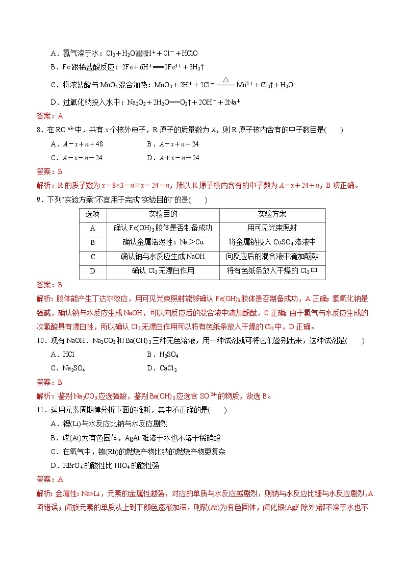 【同步讲义】高中化学（苏教版2019）必修第一册--综合复习与测试（1） 讲义03