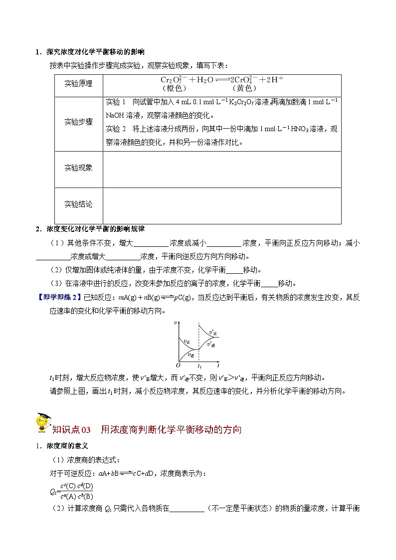 【同步讲义】高中化学（苏教版2019）选修第一册--2.3.1 浓度、压强变化对化学平衡的影响 讲义02