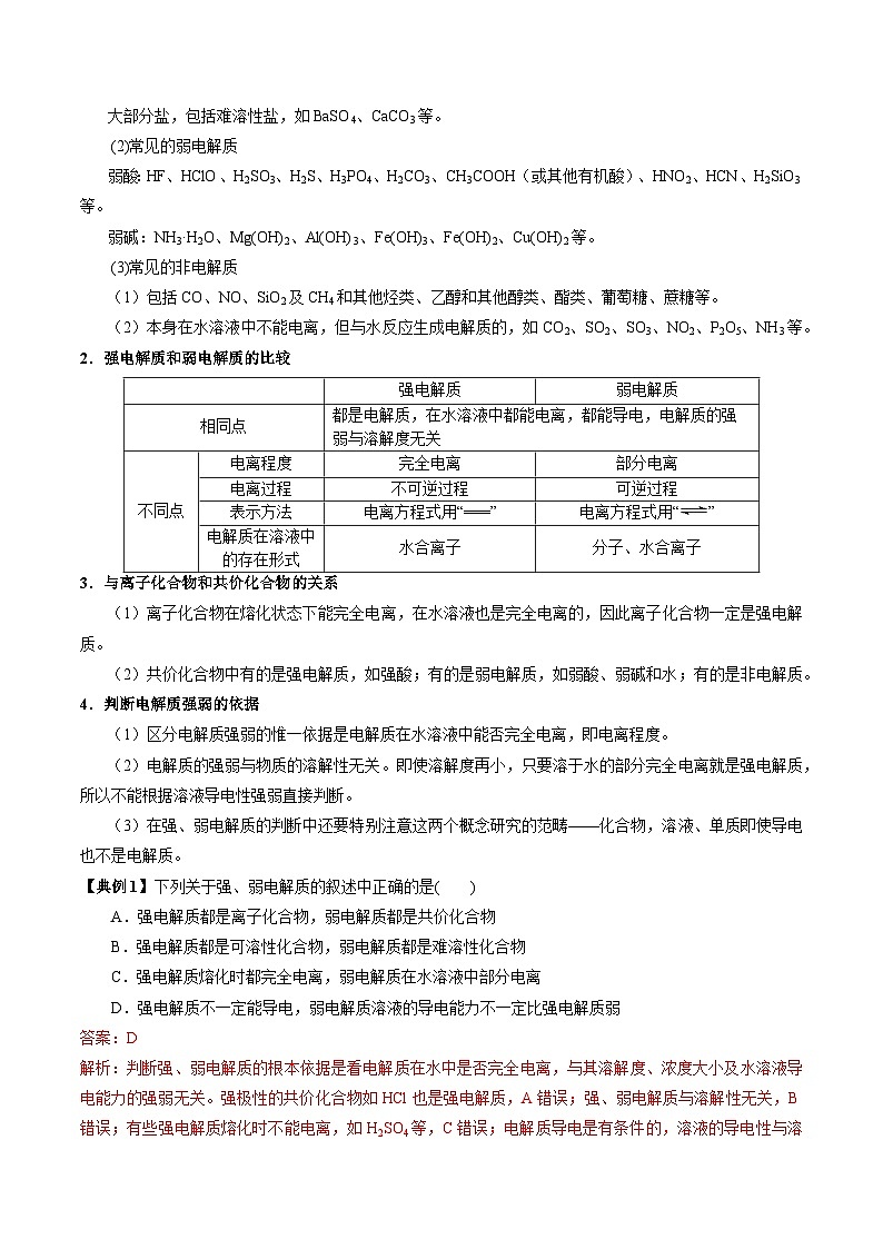 【同步讲义】高中化学（苏教版2019）选修第一册--3.1.1 强电解质和弱电解质 讲义03