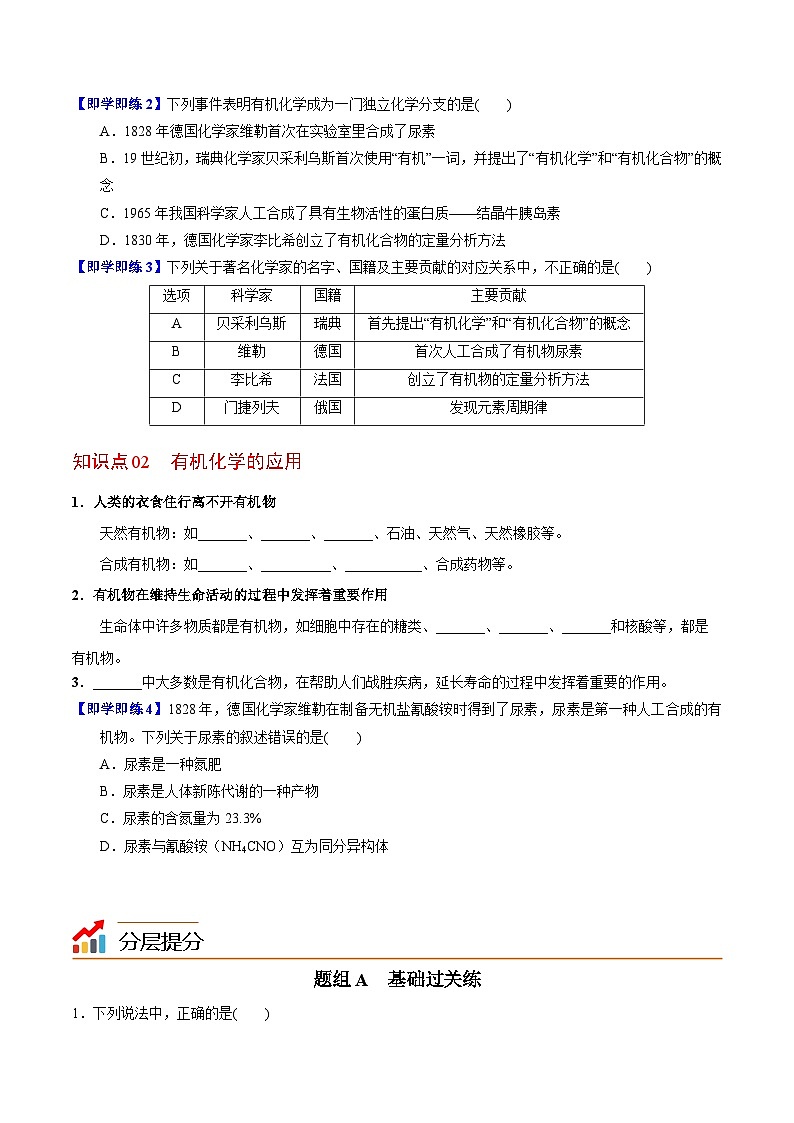 【同步讲义】高中化学（苏教版2019）选修第三册--1.1 有机化学的发展与应用 讲义02