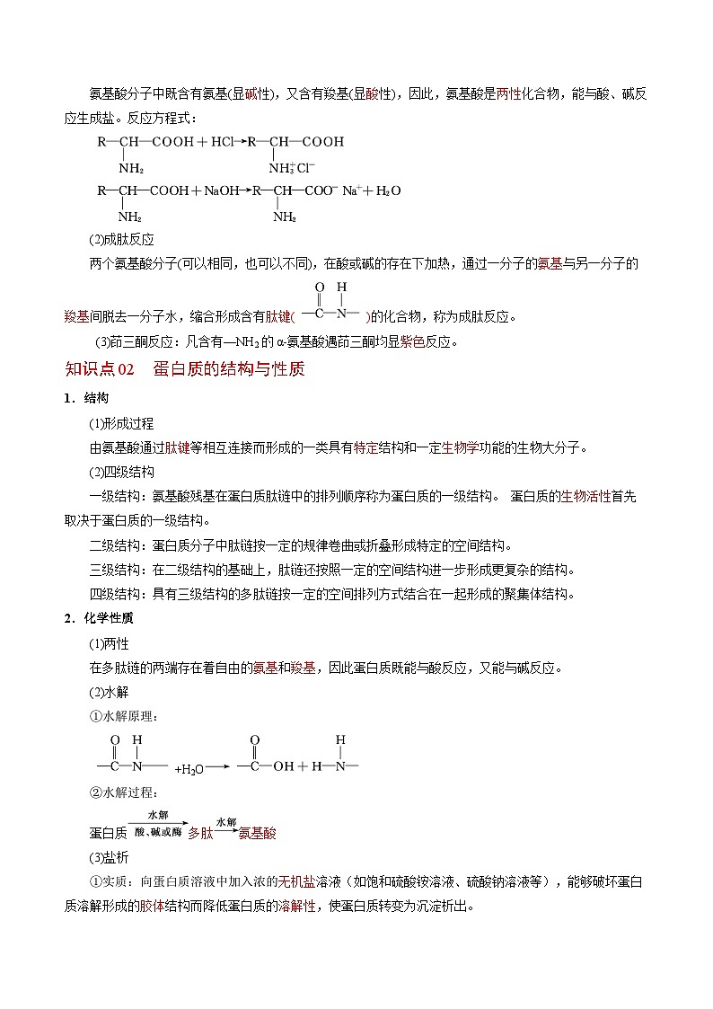 【同步讲义】高中化学（苏教版2019）选修第三册--6.2 蛋白质 讲义02