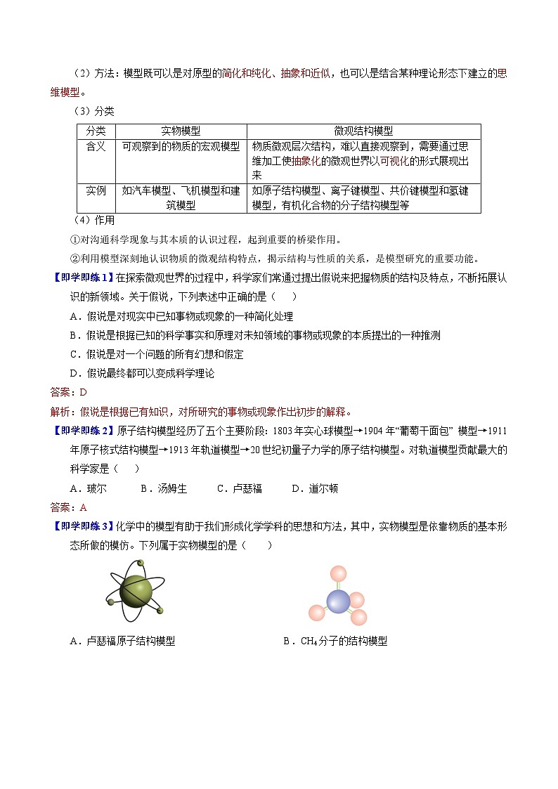 【同步讲义】高中化学（苏教版2019）选修第二册--1.2 物质结构研究的范式与方法 讲义03