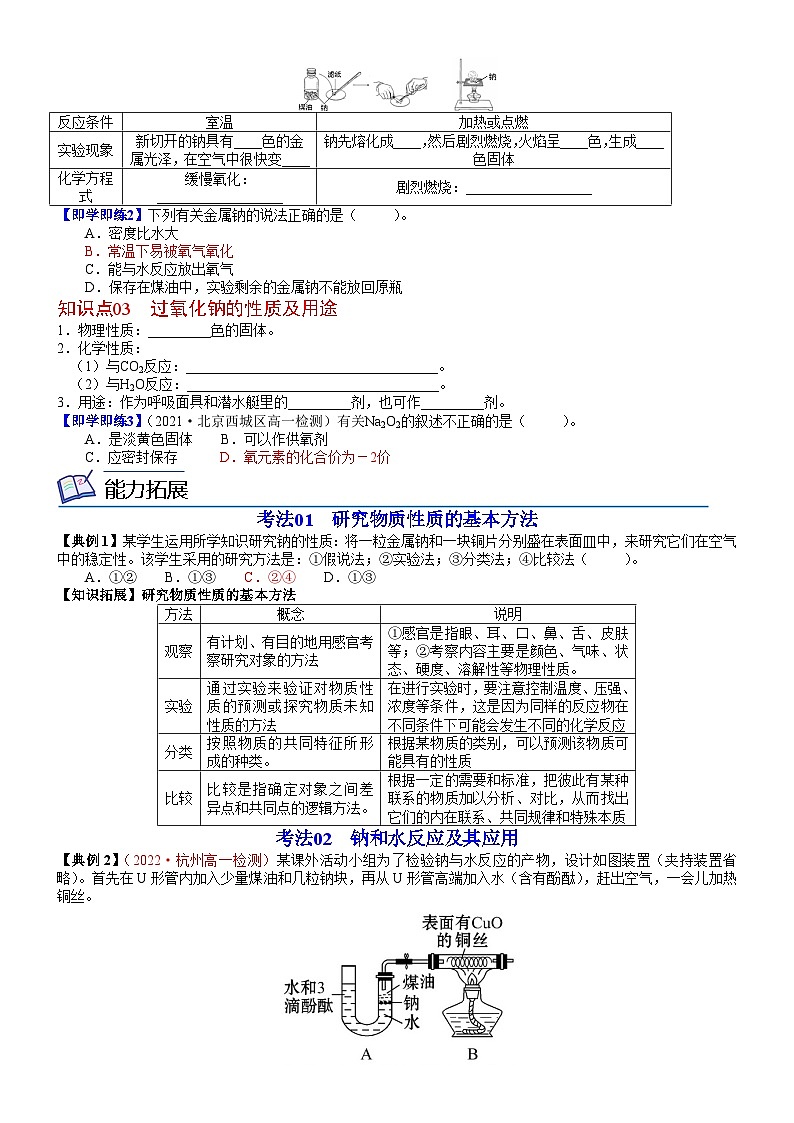 【同步讲义】高中化学（鲁科版2019）必修第一册--第02讲 研究物质性质的基本方法（学生版）第2页