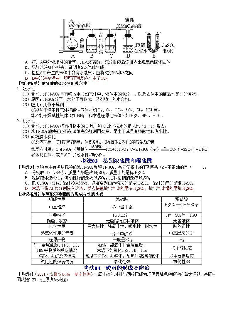 【同步讲义】高中化学（鲁科版2019）必修第一册--第20讲 浓硫酸的性质 酸雨及其防治（学生版）第3页