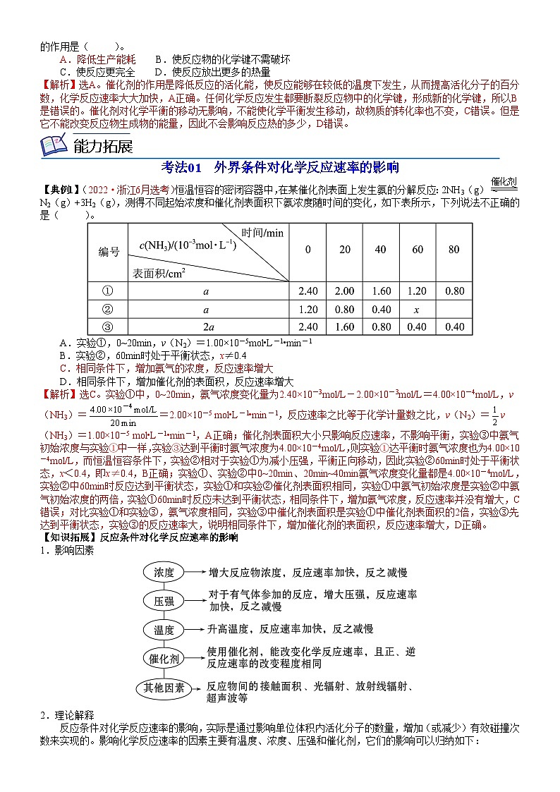 【同步讲义】高中化学（鲁科版2019）选修第一册--第12讲 浓度、温度、催化剂对化学反应速率的影响 讲义03