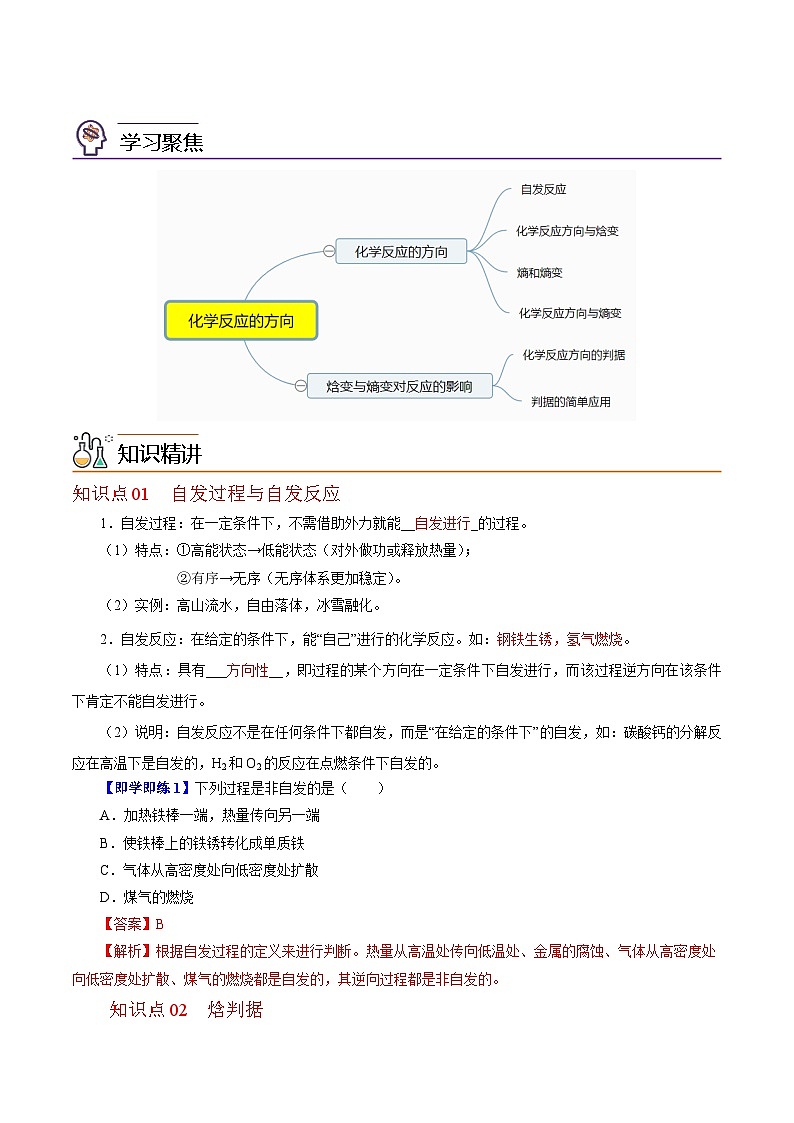 【同步讲义】高中化学（沪科版2020）选修第一册--2.1  化学反应的方向 讲义02