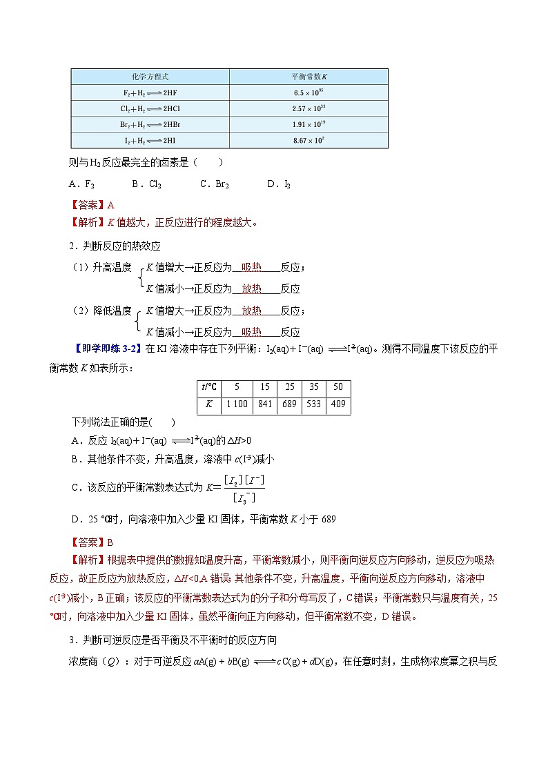 【同步讲义】高中化学（沪科版2020）选修第一册--2.2.1  化学平衡常数 讲义03