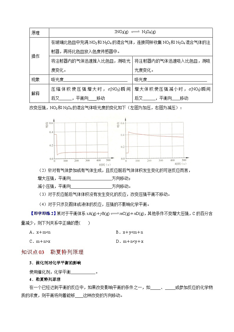 【同步讲义】高中化学（沪科版2020）选修第一册--2.2.3  浓度、压强对化学平衡的影响 讲义02