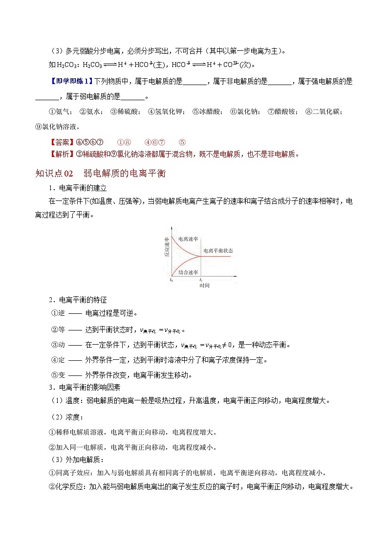 【同步讲义】高中化学（沪科版2020）选修第一册--3.2.1  弱电解质的电离平衡 讲义02
