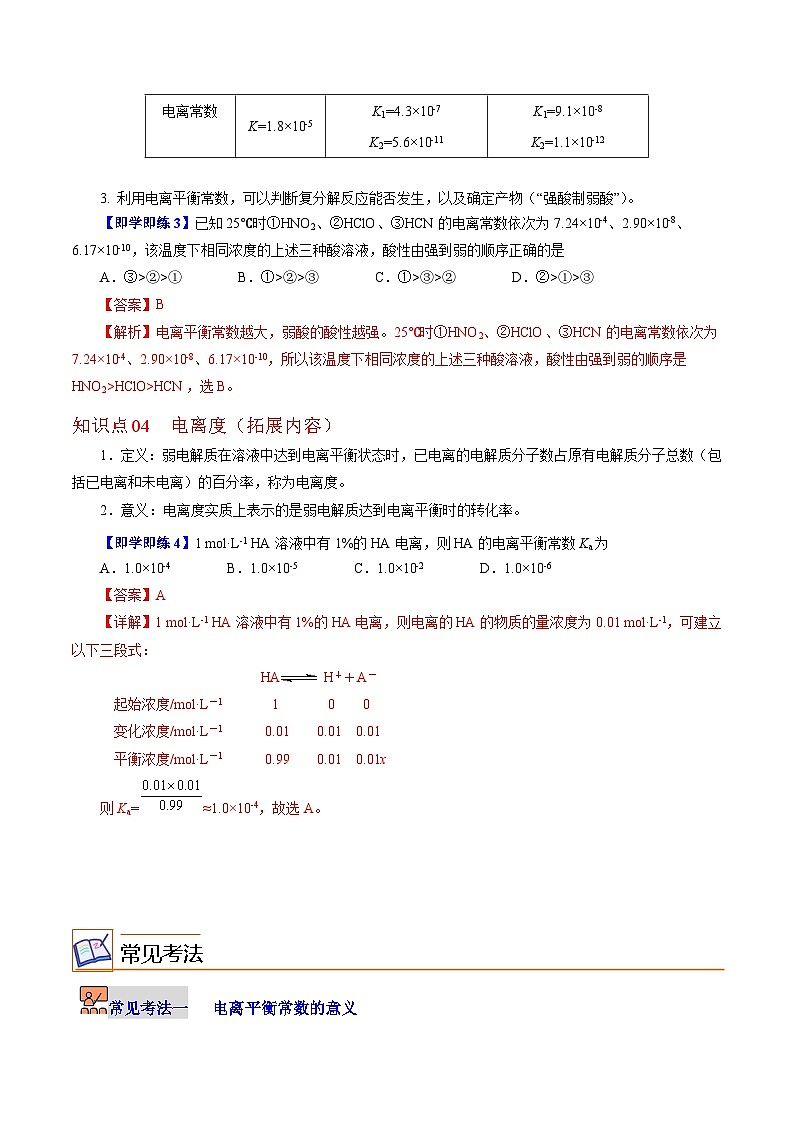 【同步讲义】高中化学（沪科版2020）选修第一册--3.2.2  电离平衡常数（教师版） 讲义03