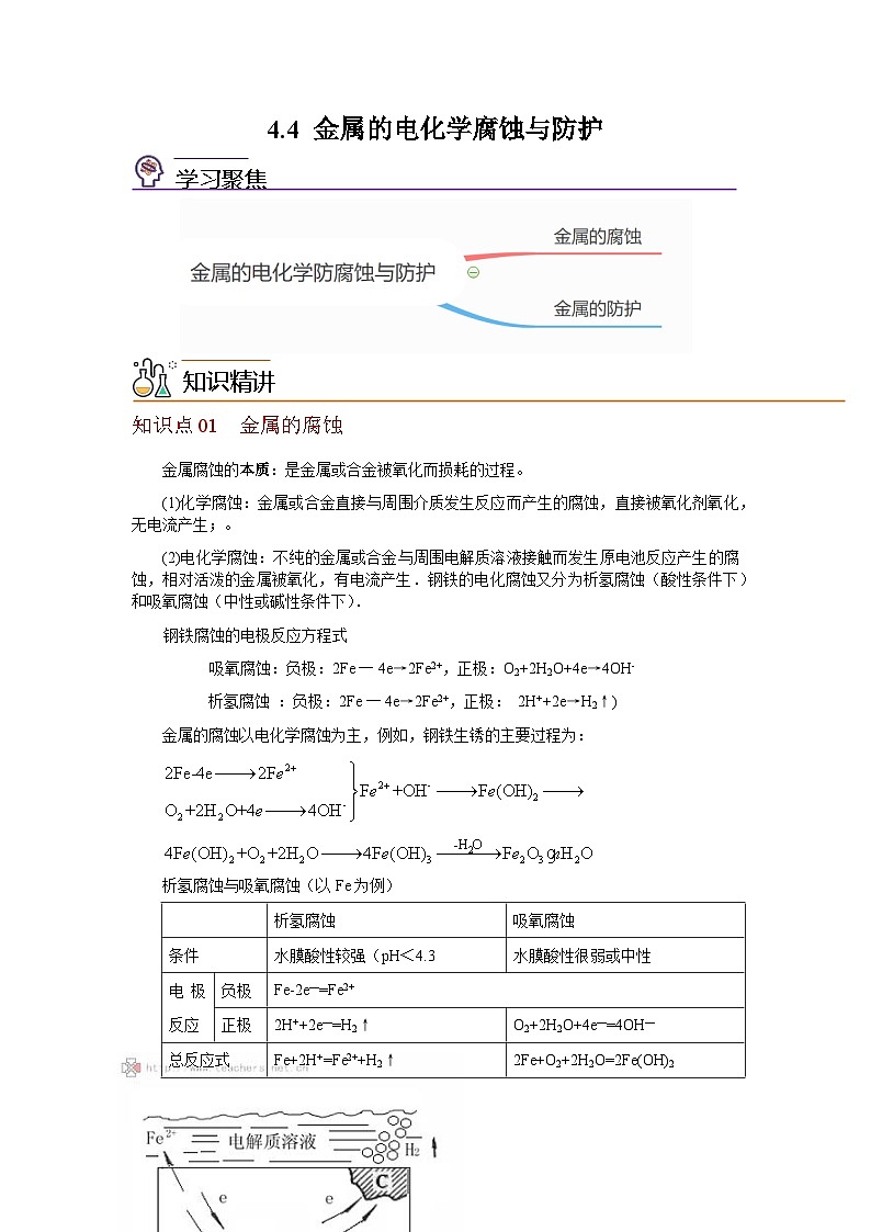 【同步讲义】高中化学（沪科版2020）选修第一册--4.4 金属的电化学腐蚀与防护 讲义01