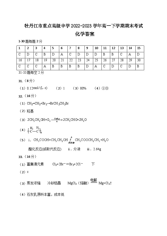 高一化学答案第1页
