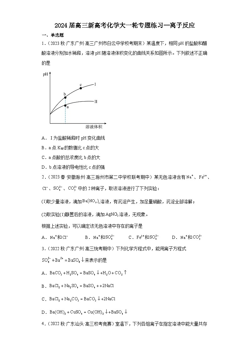 2024届高三新高考化学大一轮专题练习--离子反应第1页