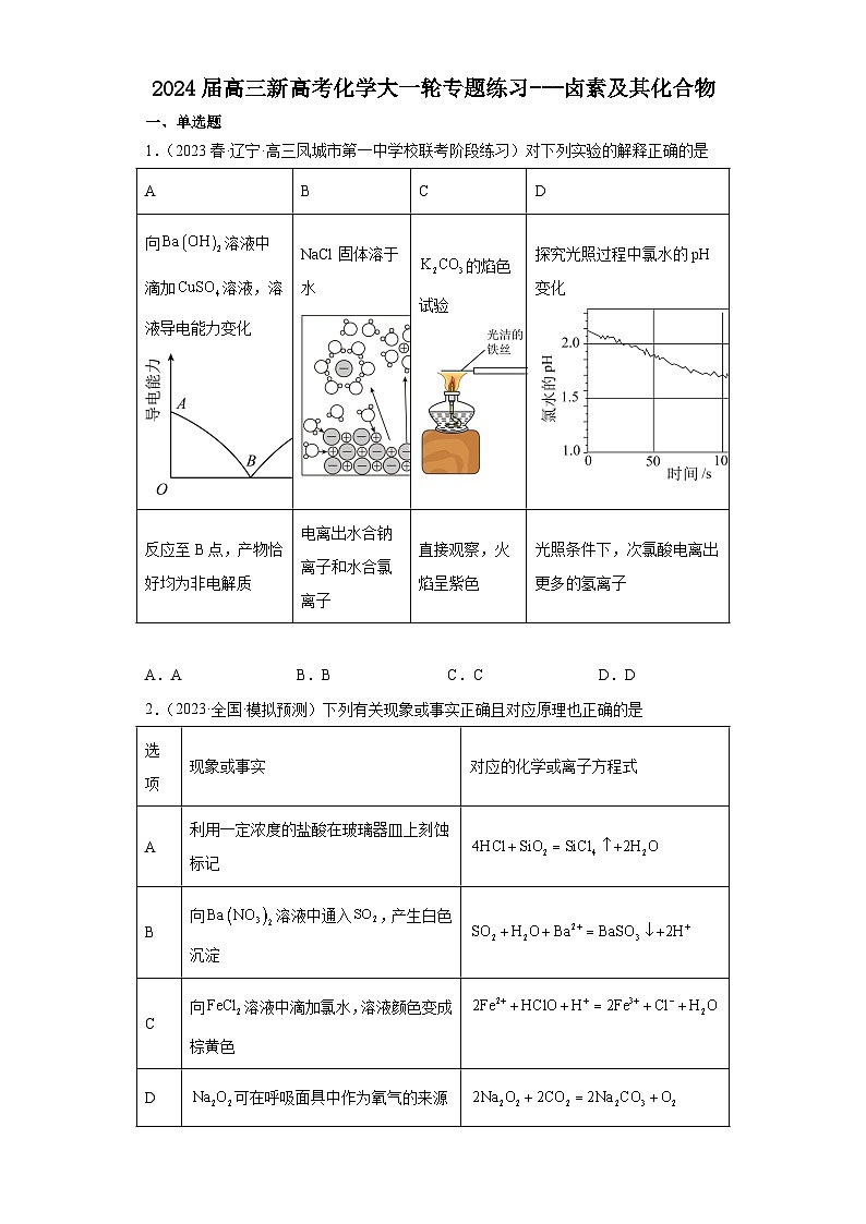 2024届高三新高考化学大一轮专题练习---卤素及其化合物第1页
