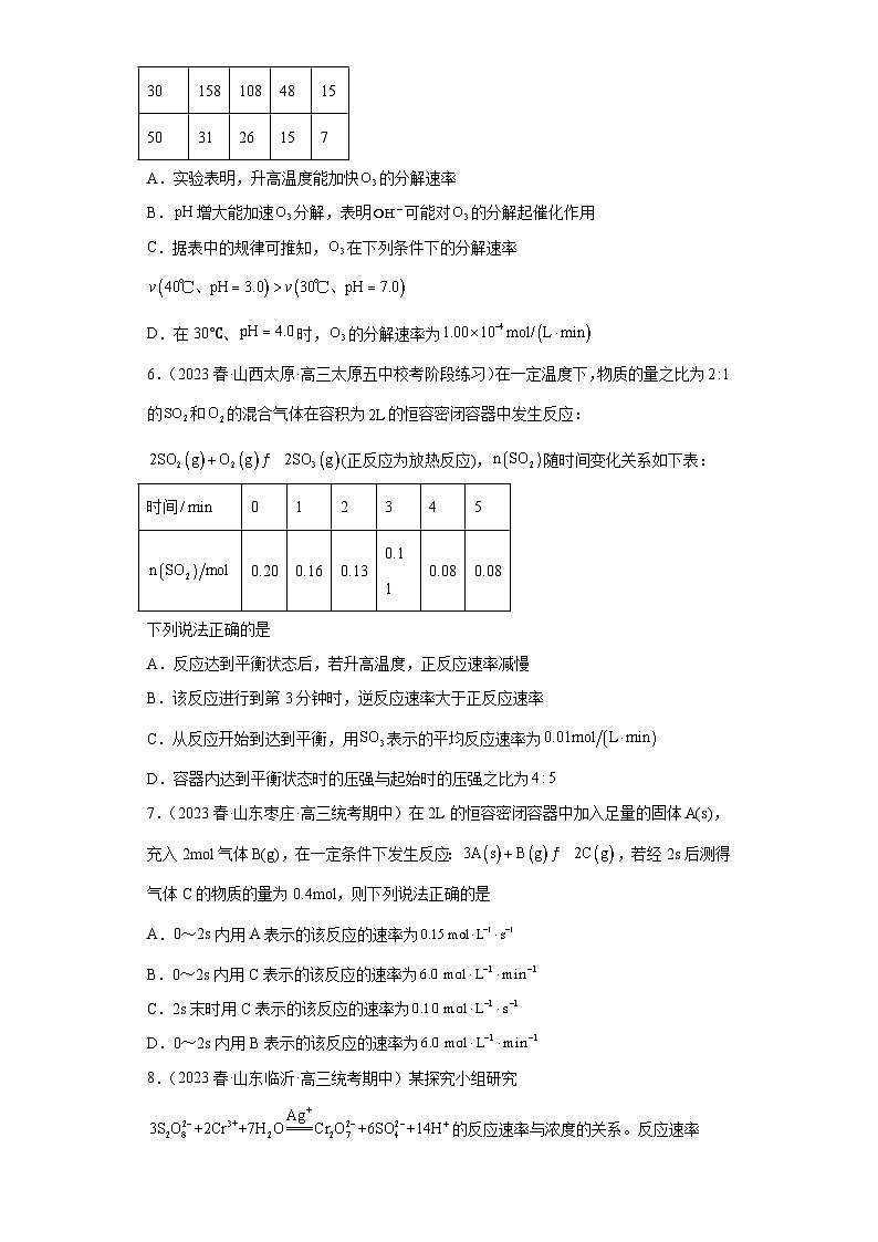 2024届高三新高考化学大一轮专题训练-化学反应的速率第3页