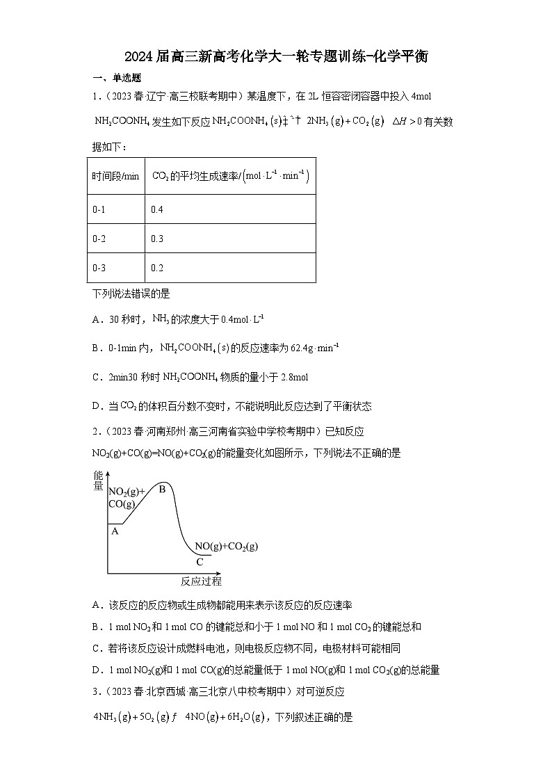 2024届高三新高考化学大一轮专题训练-化学平衡(含答案)第1页