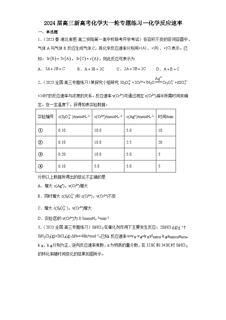 2024届高三新高考化学大一轮专题练习--化学反应速率第1页