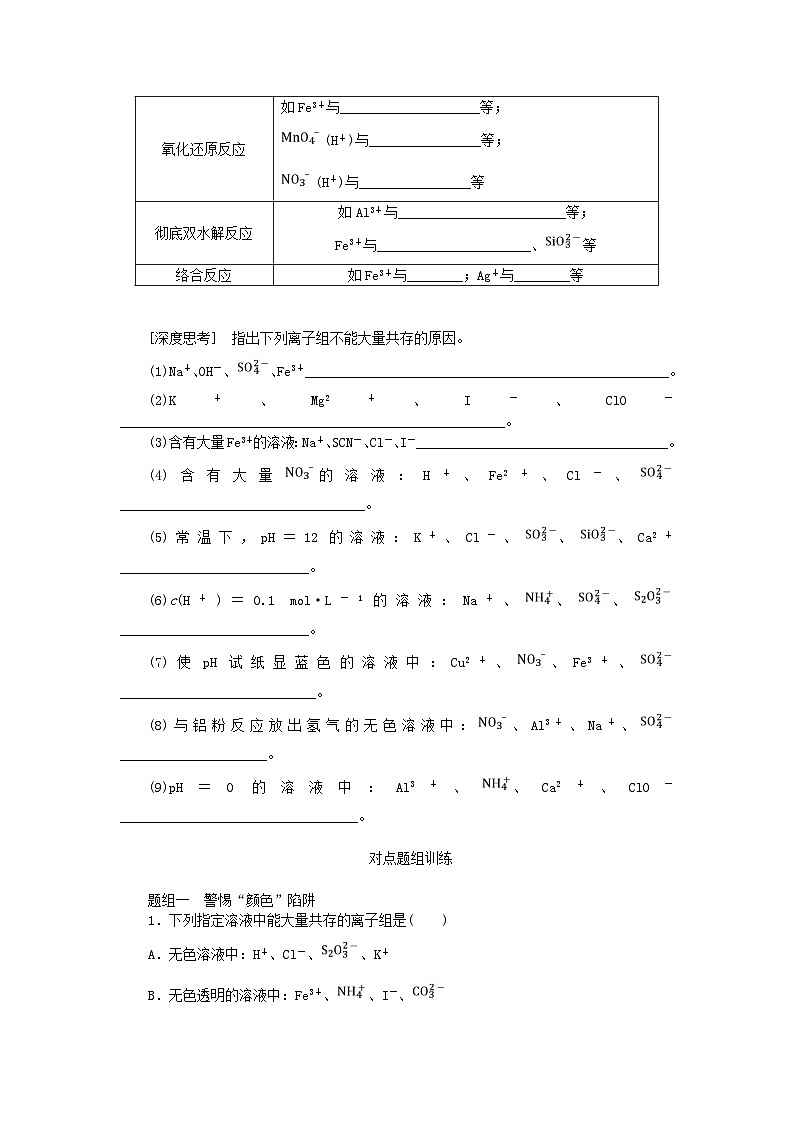 2024版新教材高考化学全程一轮总复习第一章物质及其变化第3讲离子共存离子的检验和推断学生用书第2页