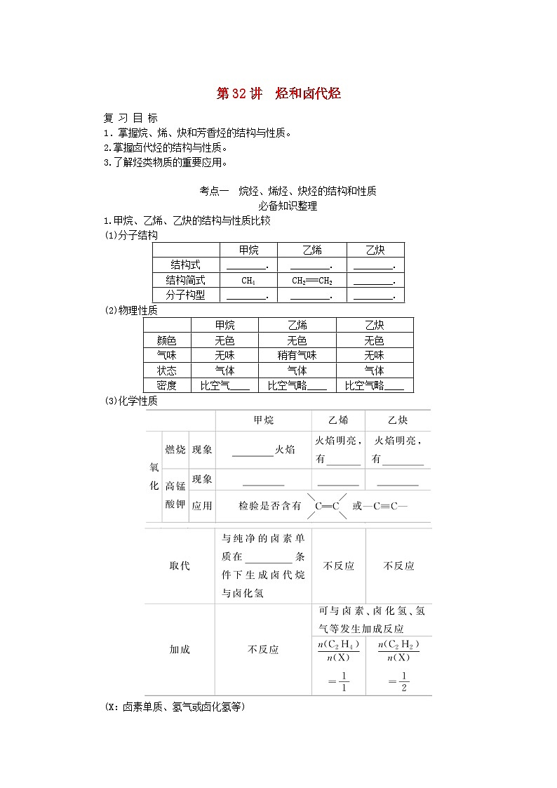 2024版新教材高考化学全程一轮总复习第九章有机化学基础第32讲烃和卤代烃学生用书第1页