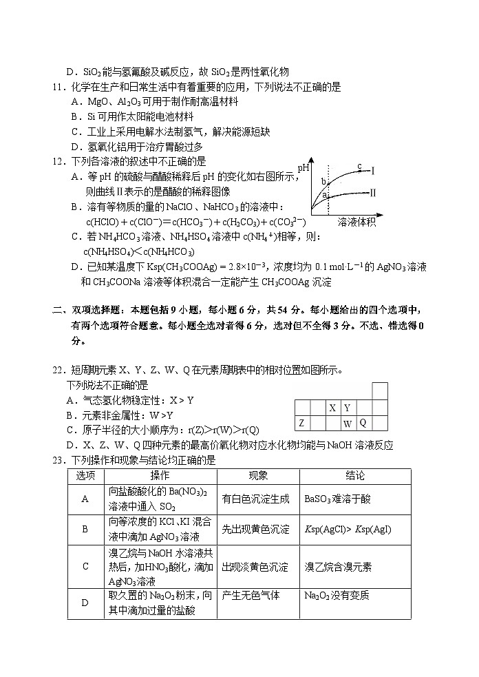 广东省江门市XX中学2016-2017学年度第一学期高三第一次模拟考试《化学》试卷02